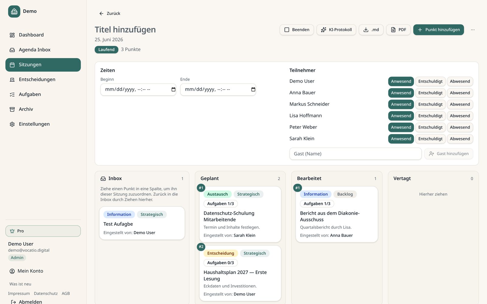 Kanban-Moderation mit Teilnehmerleiste